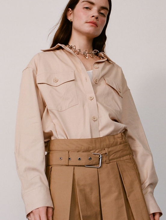 Future Collective Tops - Future Collective x Reese Blutstein Khaki Oversized Button Front Shirt Size L